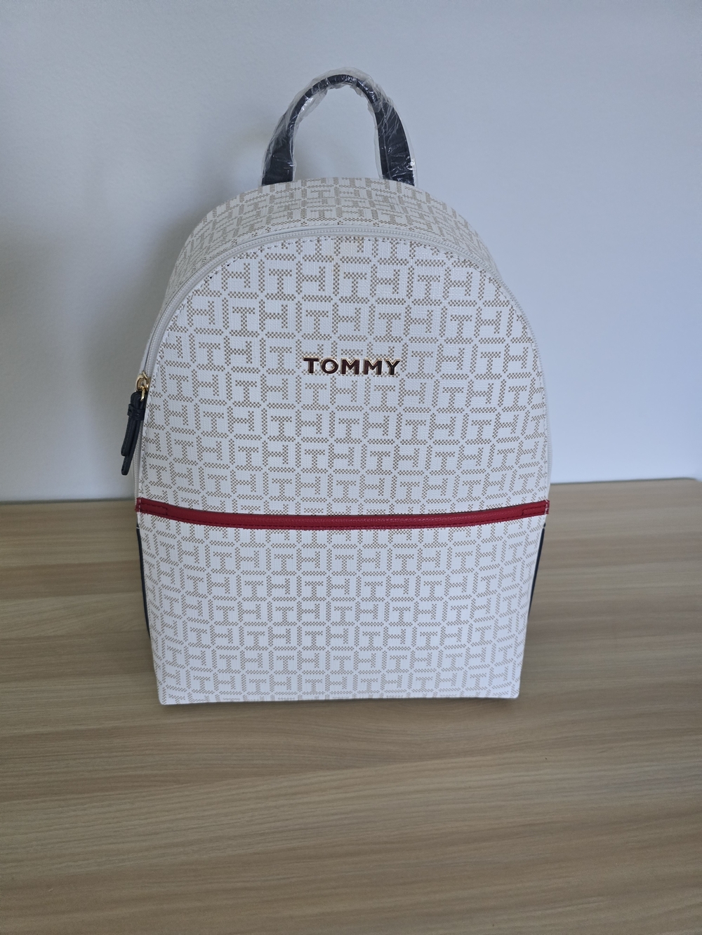 NWT Tommy Hilfiger Monogram Dome Backpack Off White / Cream Red Accent - $118 MS